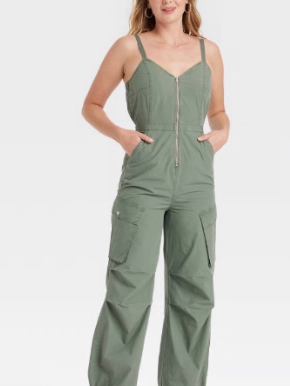 Universal Thread Sage Green Utility Cargo Jumpsuit with Front Zip